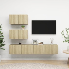 4-teiliges Wohnzimmermöbel-Set aus Sonoma-Eiche von vidaXL, TV-Möbel - Ref: Foro24-3079025, Preis: 147,22 €, Rabatt: %