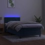 Cama box spring colchón y LED terciopelo azul oscuro 90x190 cm