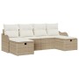 Conjunto de Sofá de Jardín de 6 Piezas con Cojines Beige Poliratán, Sofá de Jardín de 2 Plazas con Cojines Beige Poliratán vo...