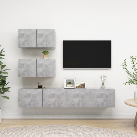 TV living room furniture set 7 pieces concrete gray engineered wood by vidaXL, TV Furniture - Ref: Foro24-3079130, Price: 134...