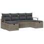 Set de Sofá de Jardín de 6 Piezas con Cojines Gris Poliratán, Sofá de Jardín de 2 Plazas con Cojines Gris Poliratán by , Outd...