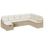 Set de sofá de jardín de 8 piezas con cojines de poliratán beige, Sofá de jardín de 2 plazas con cojines de poliratán beige v...