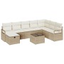 Conjunto de Sofás de Jardín de 9 Piezas con Cojines Beige Poli Rattan, Sofá de Jardín de 2 Plazas con Cojines Beige Poli Ratt...