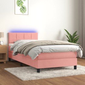 Cama box spring colchón y LED terciopelo rosa 90x200 cm Cama box spring colchón y LED terciopelo rosa 90x200 cm