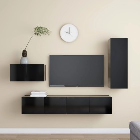 4-teiliges TV-Wohnzimmermöbelset aus schwarzem Holzwerkstoff von vidaXL, TV-Möbel - Ref: Foro24-3078783, Preis: 160,92 €, Rab...