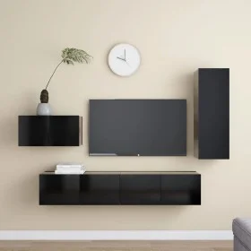 Set de muebles de salón TV 4 pzas madera de ingeniería negro de vidaXL, Muebles TV - Ref: Foro24-3078783, Precio: 164,27 €, D...