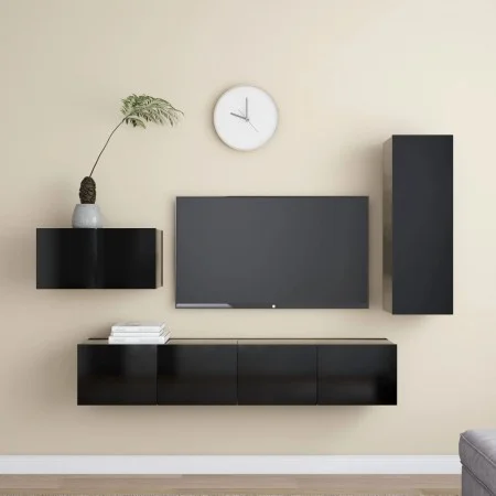 4-teiliges TV-Wohnzimmermöbelset aus schwarzem Holzwerkstoff von vidaXL, TV-Möbel - Ref: Foro24-3078783, Preis: 164,27 €, Rab...