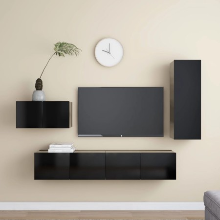 4-teiliges TV-Wohnzimmermöbelset aus schwarzem Holzwerkstoff von vidaXL, TV-Möbel - Ref: Foro24-3078783, Preis: 160,69 €, Rab...