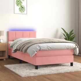 Cama box spring colchón y LED terciopelo rosa 100x200 cm Cama box spring colchón y LED terciopelo rosa 100x200 cm