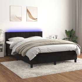 Cama box spring colchón y LED terciopelo negro 140x190 cm en Camas y somieres | Comprar online en Foro24