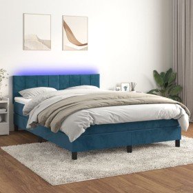 Cama box spring colchón y LED terciopelo azul oscuro 140x190 cm Cama box spring colchón y LED terciopelo azul oscuro 140x190 cm