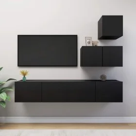 4-teiliges TV-Wohnzimmermöbelset aus schwarzem Holzwerkstoff von vidaXL, TV-Möbel - Ref: Foro24-3078840, Preis: 145,68 €, Rab...