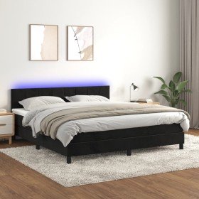 Cama box spring colchón y LED terciopelo negro 180x200 cm en Camas y somieres | Comprar online en Foro24