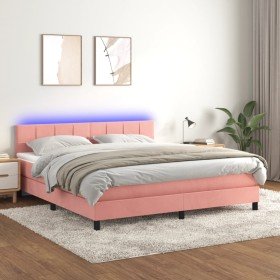 Cama box spring colchón y LED terciopelo rosa 180x200 cm Cama box spring colchón y LED terciopelo rosa 180x200 cm