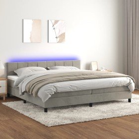 Cama box spring colchón y LED terciopelo gris claro 200x200 cm en Camas y somieres | Comprar online en Foro24