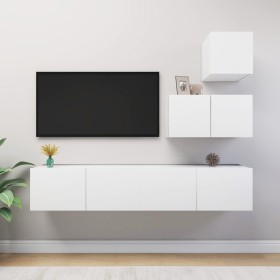 4-teiliges TV-Wohnzimmermöbelset aus weißem Holzwerkstoff von vidaXL, TV-Möbel - Ref: Foro24-3078735, Preis: 141,80 €, Rabatt: %
