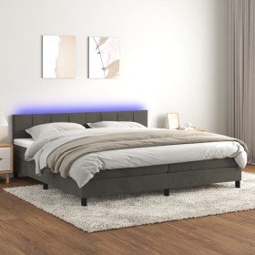 Cama box spring colchón y LED terciopelo gris oscuro 200x200 cm Cama box spring colchón y LED terciopelo gris oscuro 200x200 cm
