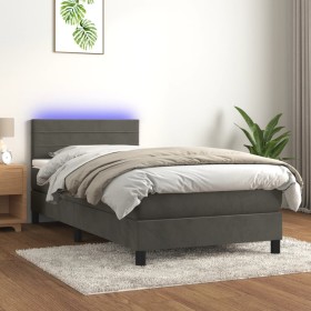 Cama box spring colchón y LED terciopelo gris oscuro 80x200 cm Cama box spring colchón y LED terciopelo gris oscuro 80x200 cm