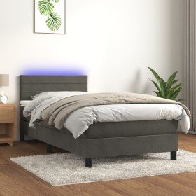 Cama box spring colchón y LED terciopelo gris oscuro 90x190 cm Cama box spring colchón y LED terciopelo gris oscuro 90x190 cm