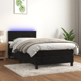 Cama box spring colchón y LED terciopelo negro 90x200 cm Cama box spring colchón y LED terciopelo negro 90x200 cm