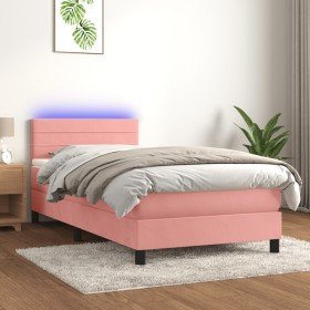 Cama box spring colchón y LED terciopelo rosa 90x200 cm Cama box spring colchón y LED terciopelo rosa 90x200 cm