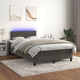 Cama box spring colchón y LED terciopelo gris oscuro 120x200 cm Cama box spring colchón y LED terciopelo gris oscuro 120x200 cm