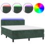 Cama box spring colchón y LED terciopelo verde oscuro 140x190cm