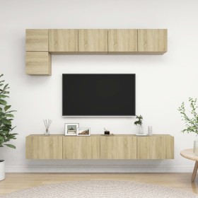 Muebles de pared de TV 5 pzas aglomerado color roble Sonoma