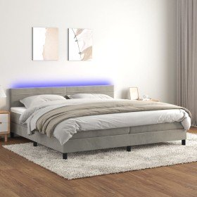 Cama box spring colchón y LED terciopelo gris claro 200x200 cm Cama box spring colchón y LED terciopelo gris claro 200x200 cm