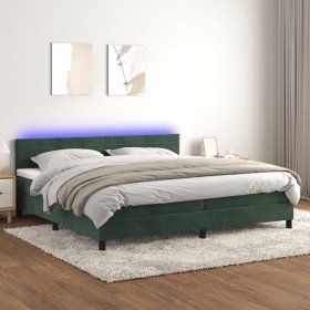 Cama box spring colchón y LED terciopelo verde oscuro 200x200cm en Camas y somieres | Comprar online en Foro24