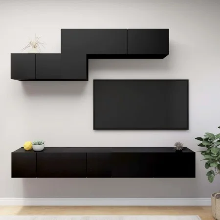 6-teiliges TV-Wohnzimmermöbelset aus schwarzem Holzwerkstoff von vidaXL, TV-Möbel - Ref: Foro24-3078835, Preis: 245,21 €, Rab...