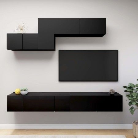 6-teiliges TV-Wohnzimmermöbelset aus schwarzem Holzwerkstoff von vidaXL, TV-Möbel - Ref: Foro24-3078835, Preis: 246,15 €, Rab...