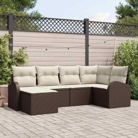 Conjunto de sofá de jardín con cojín 6 pcs Marrón Poliratán