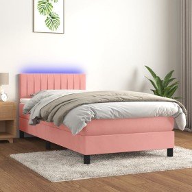 Cama box spring colchón y LED terciopelo rosa 90x200 cm en Camas y somieres | Comprar online en Foro24