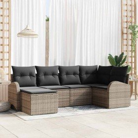 Conjunto de sofá de jardín con cojín 6 pcs Gris Poliratán Conjunto de sofá de jardín con cojín 6 pcs Gris Poliratán