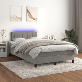 Cama box spring colchón y LED terciopelo gris claro 120x200 cm Cama box spring colchón y LED terciopelo gris claro 120x200 cm