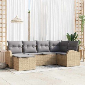 Conjunto de sofá de jardín con cojín 6 pcs Beige Poliratán