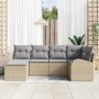Conjunto de sofá de jardín con cojín 6 pcs Beige Poliratán