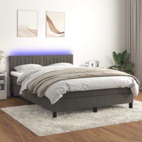 Cama box spring colchón y LED terciopelo gris oscuro 140x200 cm Cama box spring colchón y LED terciopelo gris oscuro 140x200 cm