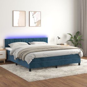 Cama box spring colchón y LED terciopelo azul oscuro 160x200 cm en Camas y somieres | Comprar online en Foro24