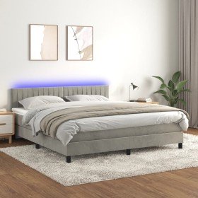 Cama box spring colchón y LED terciopelo gris claro 180x200 cm en Camas y somieres | Comprar online en Foro24