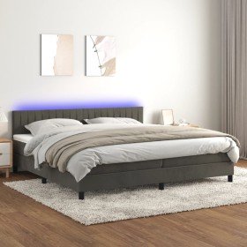 Cama box spring colchón y LED terciopelo gris oscuro 200x200 cm Cama box spring colchón y LED terciopelo gris oscuro 200x200 cm
