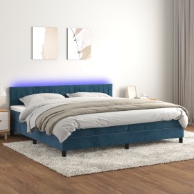Cama box spring colchón y LED terciopelo azul oscuro 200x200 cm Cama box spring colchón y LED terciopelo azul oscuro 200x200 cm