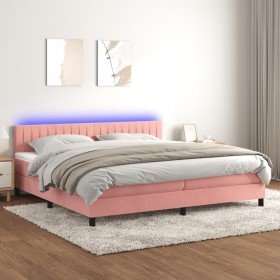 Cama box spring colchón y LED terciopelo rosa 200x200 cm Cama box spring colchón y LED terciopelo rosa 200x200 cm
