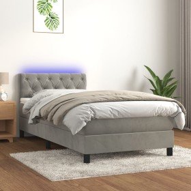 Cama box spring colchón y LED terciopelo gris claro 80x200 cm en Camas y somieres | Comprar online en Foro24