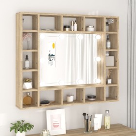 Mueble con espejo y LED color roble Sonoma 91x15x76,5 cm de vidaXL, Tocadores de baño - Ref: Foro24-808867, Precio: 83,51 €, ...