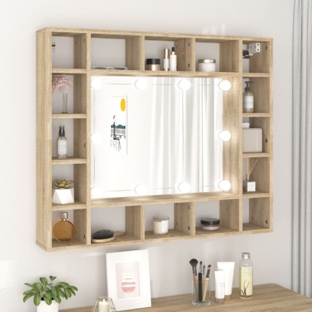 Furniture with mirror and LED in Sonoma oak color 91x15x76.5 cm by vidaXL, bathroom vanities - Ref: Foro24-808867, Price: 83,...