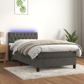 Cama box spring colchón y LED terciopelo gris oscuro 90x190 cm en Camas y somieres | Comprar online en Foro24