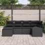 Conjunto de sofá de jardín con cojín 6 pcs Negro Poliratán