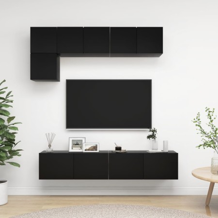 TV-Lounge-Möbel-Set 5 Stück schwarzes Holzwerkstoff von vidaXL, TV-Möbel - Ref: Foro24-3078798, Preis: 187,53 €, Rabatt: %